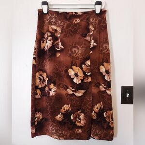 Liz Baker Vintage Brown Floral Midi Skirt Size 14